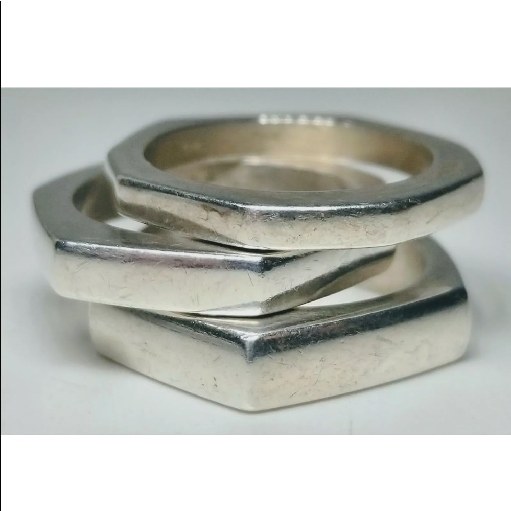 Vintage Gucci Italian  925 Hexagon Rings Size 8.75